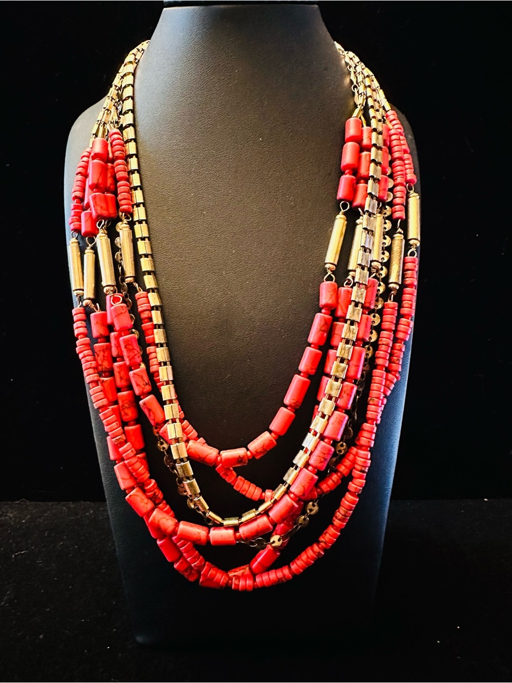 Stella & Dot Multi Strand Coral stoned Statement Necklace/20”